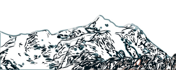 Sketches of landscape and mountain with transparent background