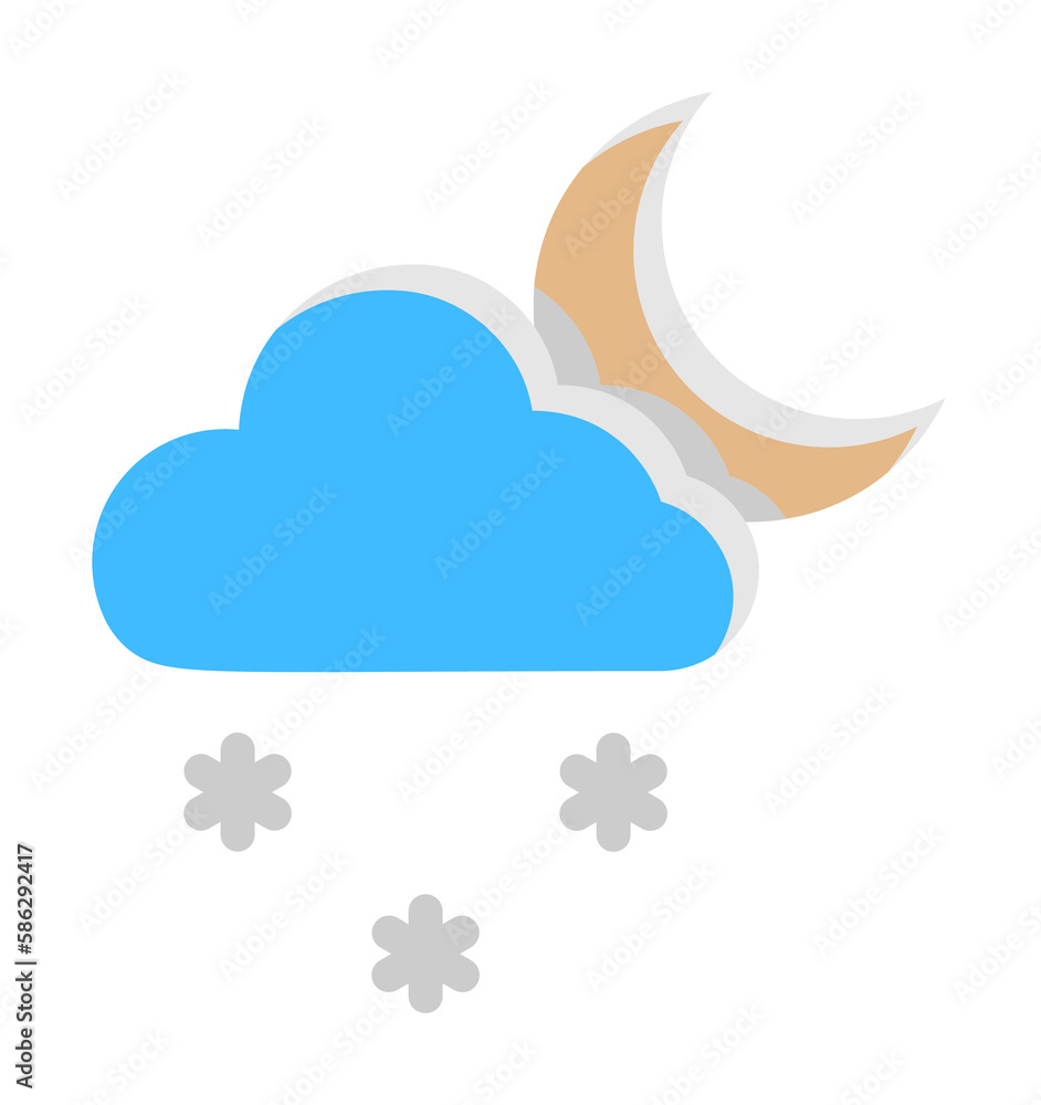 Poster cloud crescent snow snowflakes icon. simple line, outline of two color weather icons for ui and ux, 
