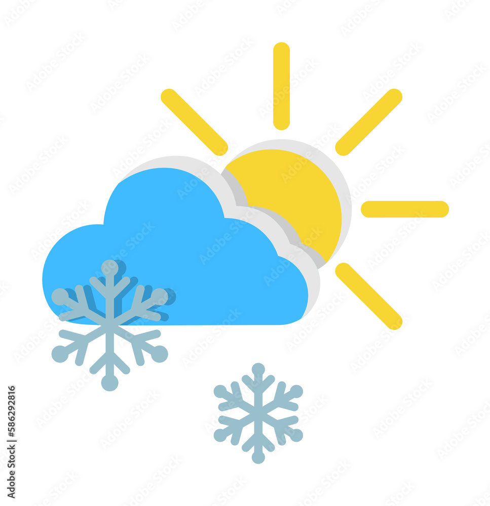 Poster cloud sun snow snowflakes icon. simple line, outline of two color weather icons for ui and ux, websi