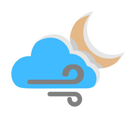 Cloud crescent wind icon. Simple line, outline of two color weather icons for ui and ux, website or mobile application