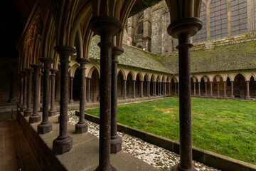 The cloister at Mont Saint Michel in Normandy, France. A place where monks would meditate