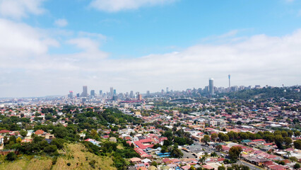 Naklejka premium wide aerial view of johannesburg city skyline, south africa