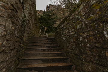 stairs at Mont Saint Michel in Normandy, France
