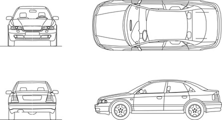 Vector sketch of sedan car illustration for family