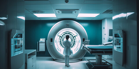 MRI equipment is in a room with contemporary, functional medical screening technologies. - Generative AI