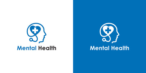 Mental health line icon. Psychotherapy and stethoscope symbol concept isolated on white and black background. Vector illustration