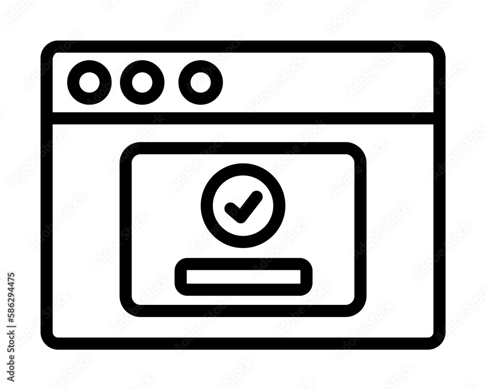 Poster browser, web site, check mark, password icon. simple line, outline elements of internet explorer ico