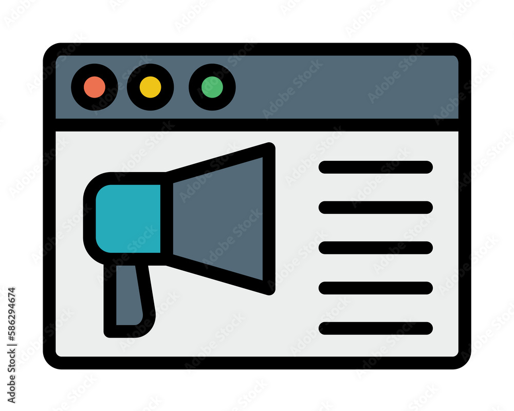 Poster browser, web site, megaphone icon. simple color with outline elements of internet explorer icons for