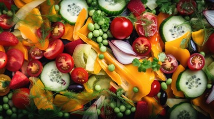 Fototapeta na wymiar Close-up view of delicious fresh vegetable salad. Generative AI