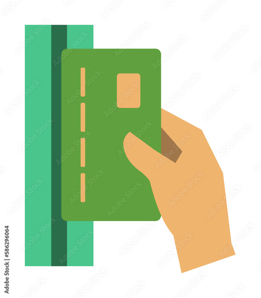 Poster conducts a card through the terminal colored icon. element of bankings for mobile concept and web ap
