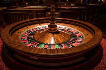 Naklejka premium Casino roulette close up. Roulette wheel. Gambling addiction. Created with Generative AI