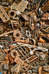 Waste iron metals rusted. Scrap metal, ready for recycling