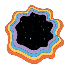 Psychedelic cool vintage background Rainbow in space. hippie style 60s-70s. vector illustration