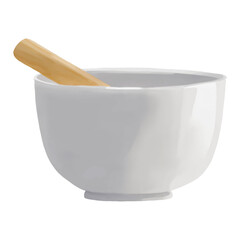 White Ceramic Mortar and Wooden Pestle Isolated Hand Drawn Painting Illustration