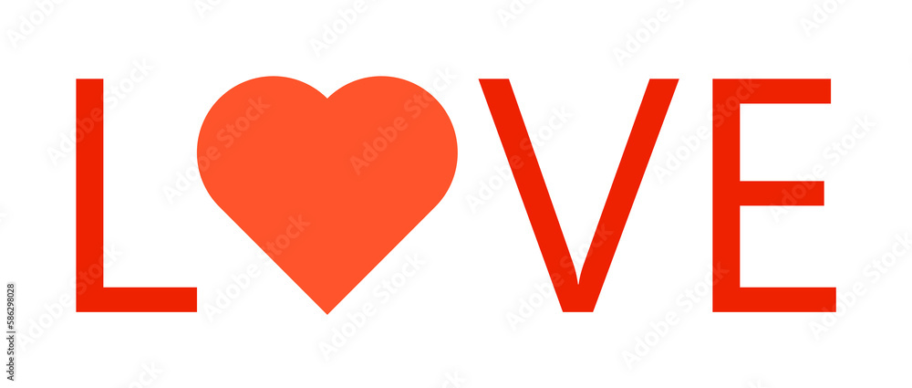 Poster word love with heart icon. element of web icon for mobile concept and web apps. colored isolated wor