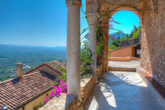 Balcony of Pantanassa holy convent of Mystras archaeological site in Greece