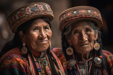 Foto op Canvas Female indigenous wearing traditional costumes. Portrait looking at camera. Generative AI shot © Pajaros Volando
