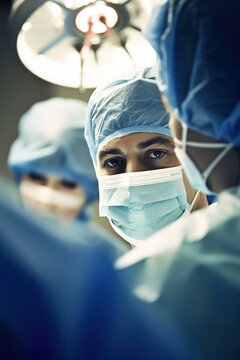 Close up shot of surgeon working. Generative AI vertical shot