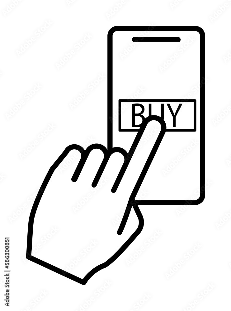 Poster purchase from a smart phone icon. element of mobile banking for smart concept and web apps. thin lin