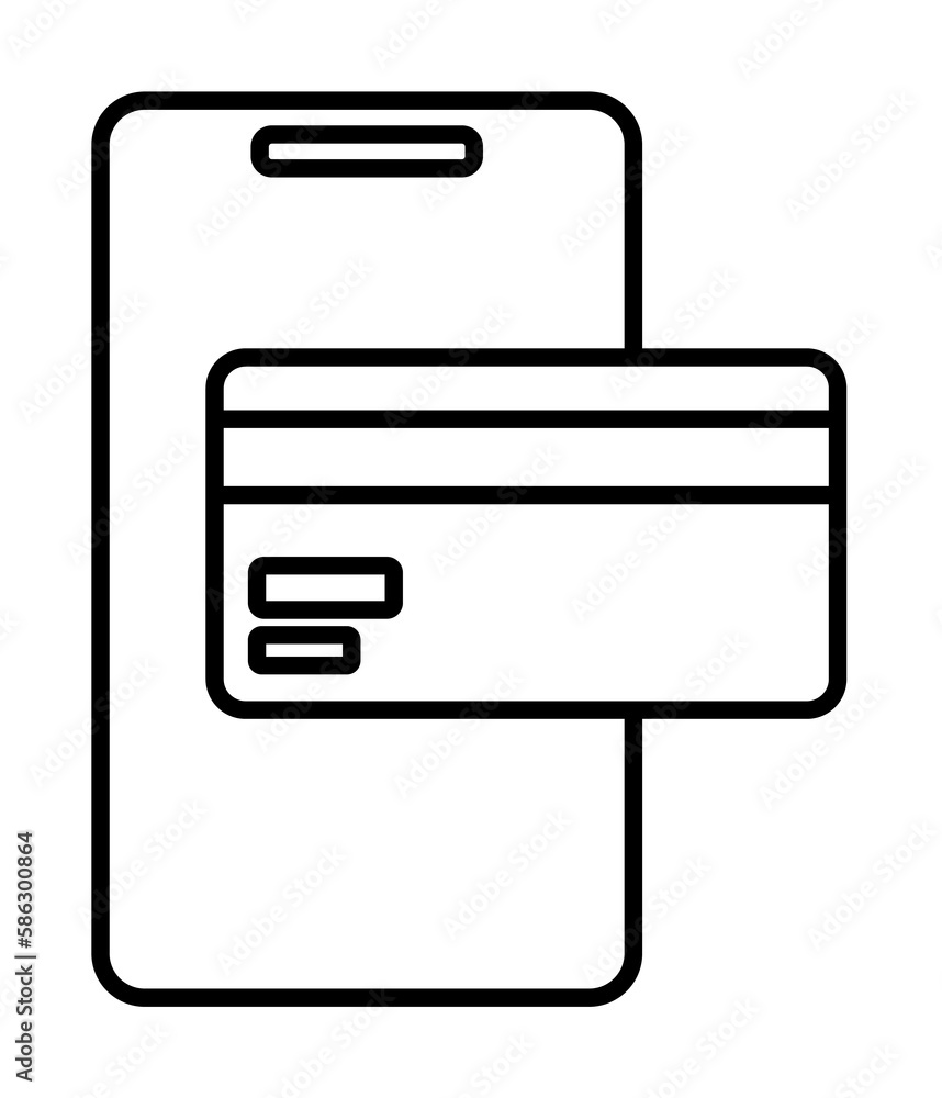 Poster credit card in smart phone icon. element of mobile banking for smart concept and web apps. thin line