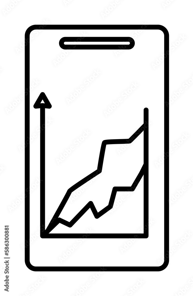 Aufkleber growth chart in a smart phone icon. element of mobile banking for smart concept and web apps. thin l