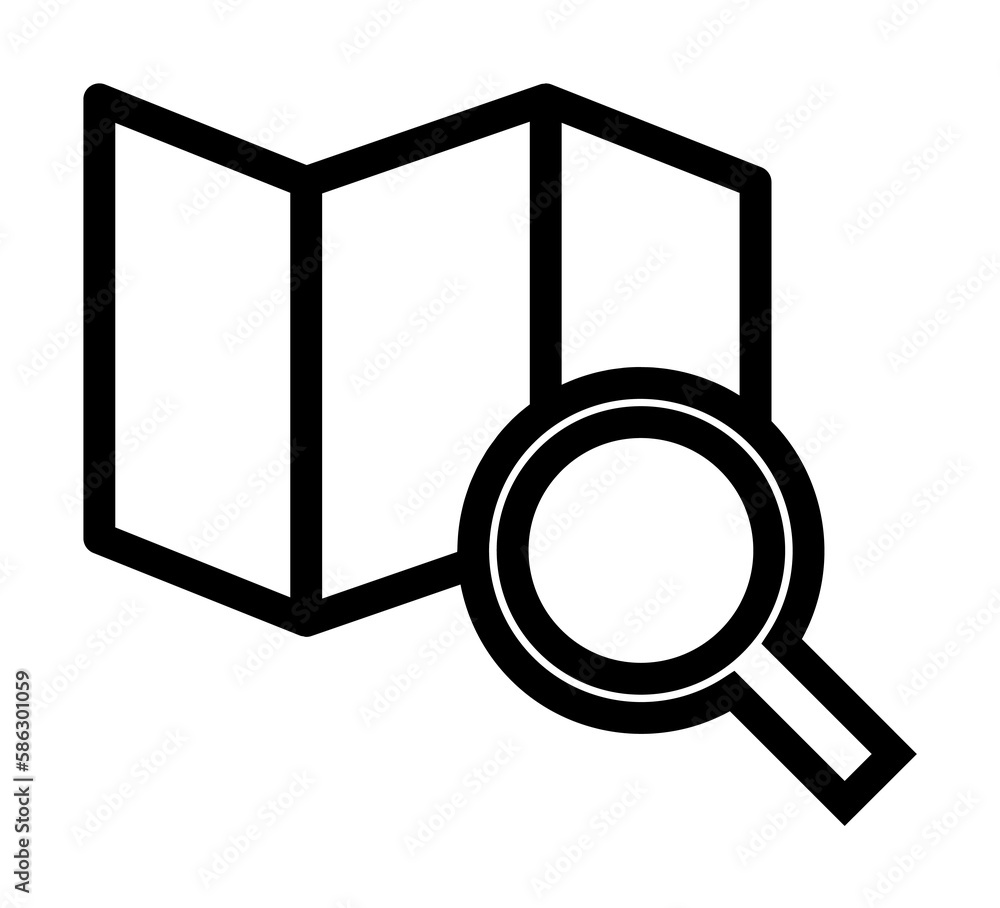Aufkleber magnifier on the map icon. element of navigation for mobile concept and web apps. thin line magnifie
