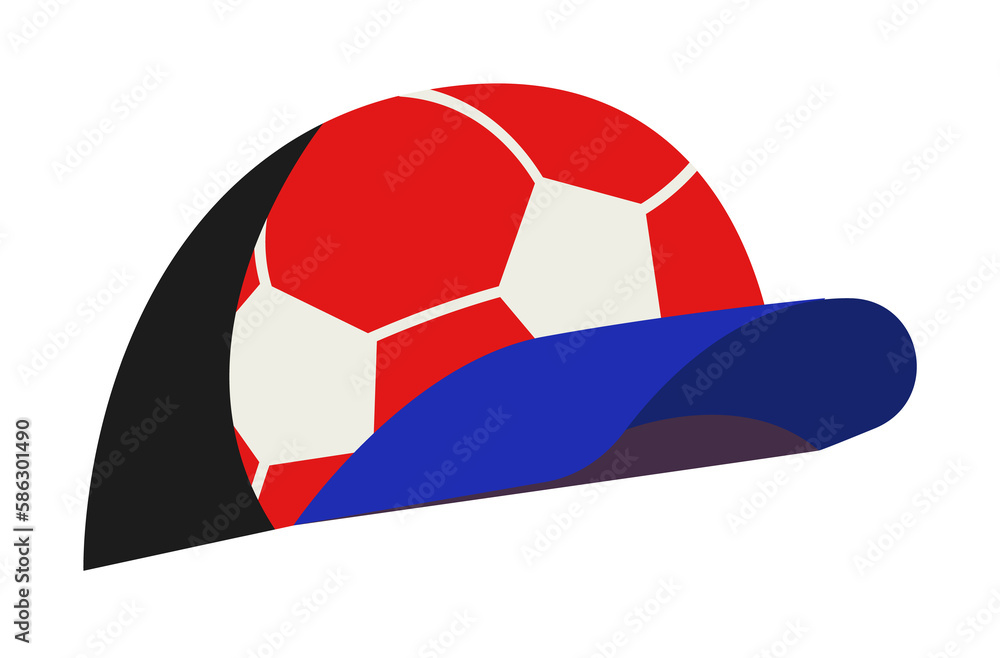 Poster fan cap with a ball illustration. element of fans accessory for mobile concept and web apps. colored