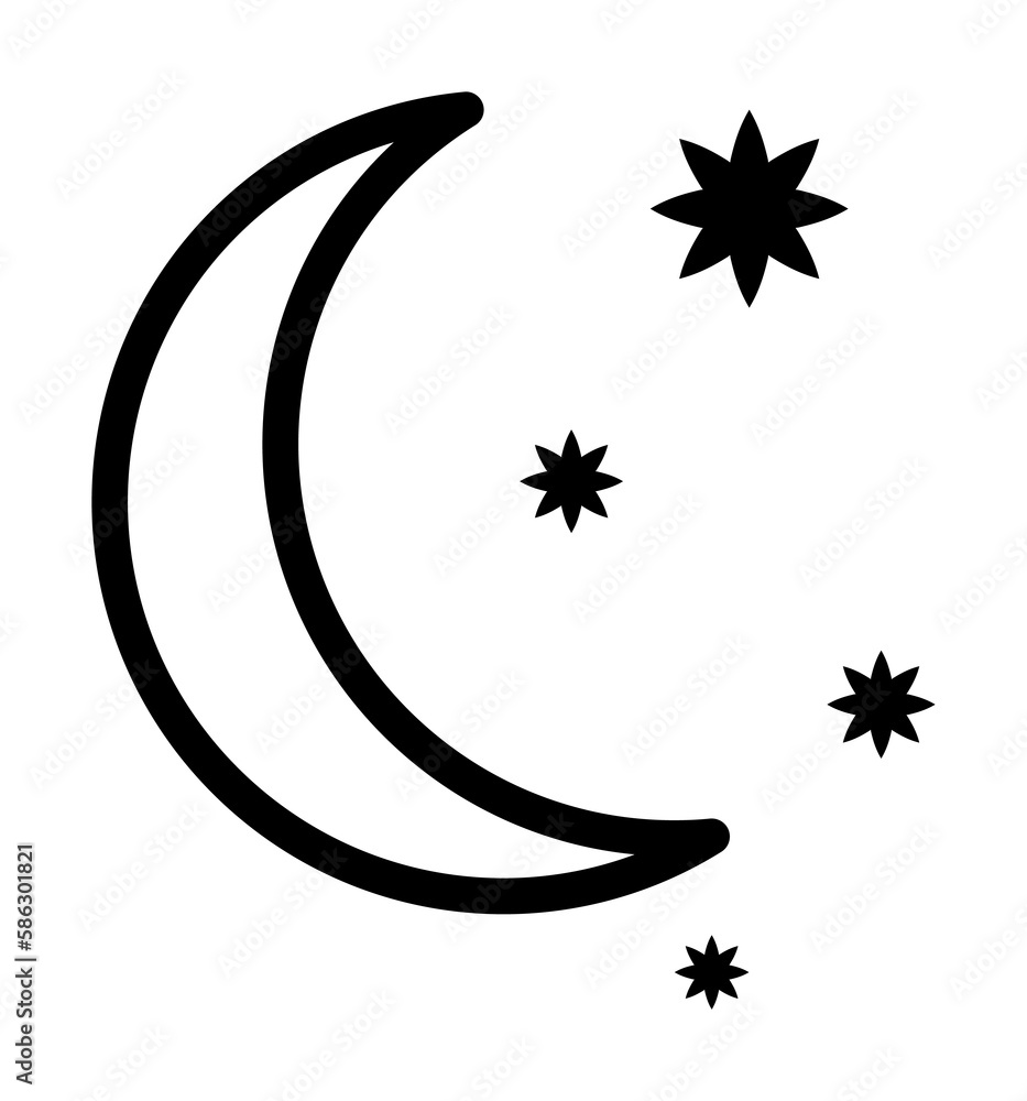 Aufkleber crescent moon and stars icon. element of science icon for mobile concept and web apps. thin line cre