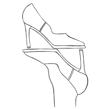 legs in shoes. Minimalist illustration of women's heels. Linear sketch of a woman's heel.