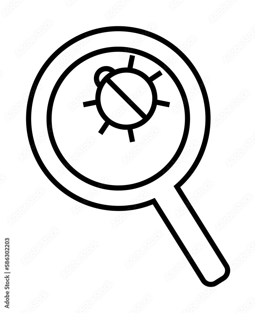 Poster beetle under a magnifying glass icon. element of cyber security icon for mobile concept and web apps