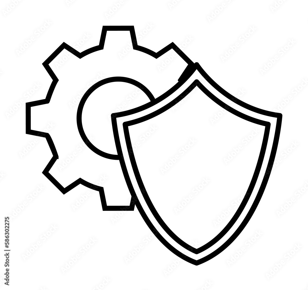 Poster shield in gear icon. element of cyber security icon for mobile concept and web apps. thin line shiel