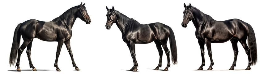 Obraz na płótnie Canvas Elegant black horse on a transparent background for decorating projects. generative AI