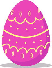 Vector illustration of a pink Easter egg with a beautiful pattern. Easter egg with a pattern. Vector isolated drawing.Postcard.A flat illustration drawn by hand.