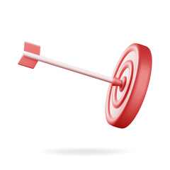 3D Target with Arrow in Center Icon Isolated on White. Render Dartboard with Arrow. Goal Setting. Smart Goal. Business or Finance Target Concept. Achievement and Success. Vector Illustration