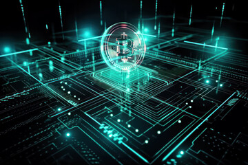 Cryptocurrency floating in green cyberspace, Generative AI