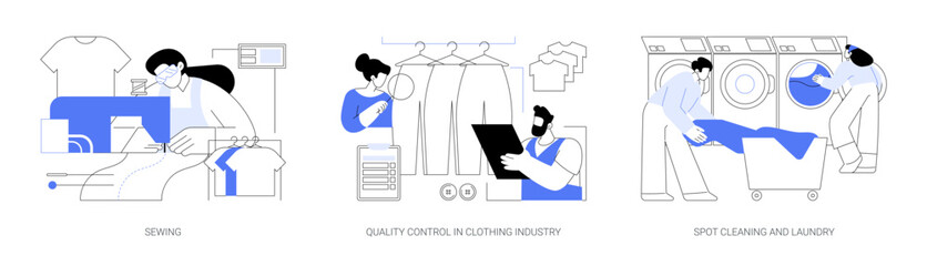 Garment manufacturing abstract concept vector illustrations.