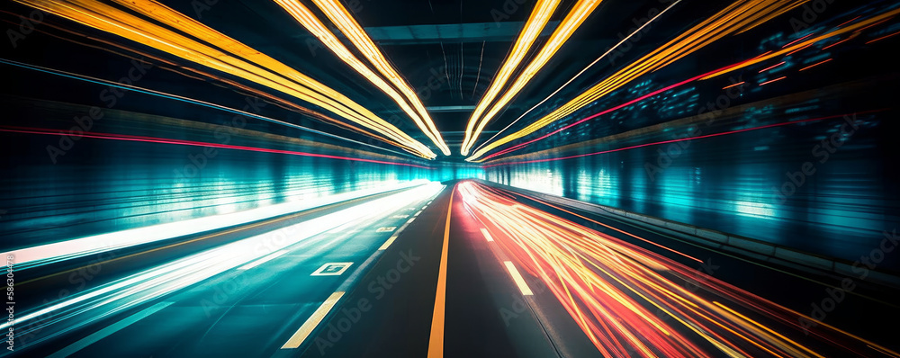 Aufkleber highway tunnel with speed traffic lights - generative ai