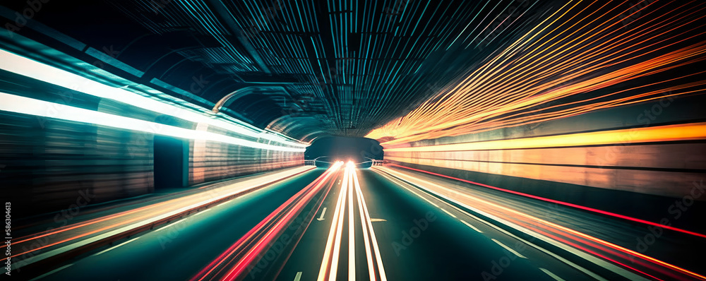 Aufkleber highway tunnel with speed traffic lights - generative ai