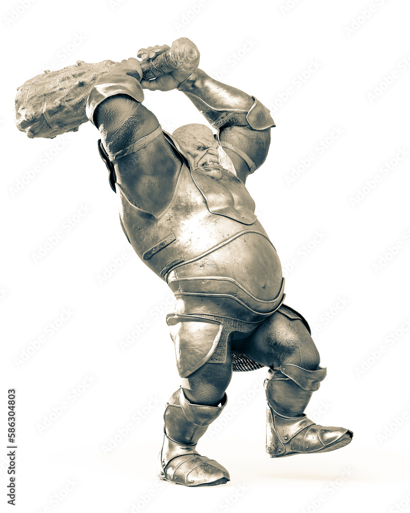 Wall mural ogre is attacking with a club weapon in white background side view