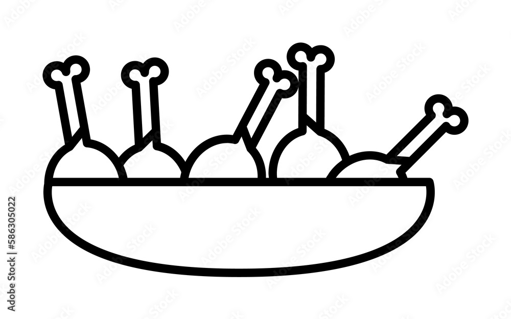 Poster fried chicken legs in plate icon. element of fast food for mobile concept and web apps icon. thin li