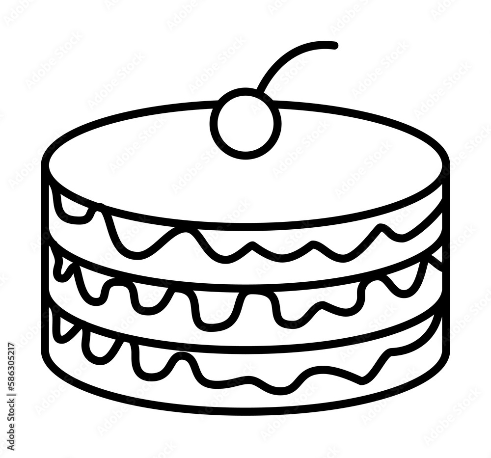 Poster cake with cherry icon. element of fast food for mobile concept and web apps icon. thin line icon for