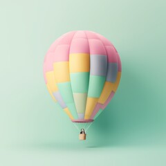 Fototapeta premium Colorful hot air balloon in pastel background. Travel and adventure concept symbolizing freedom and excitement. Generative AI