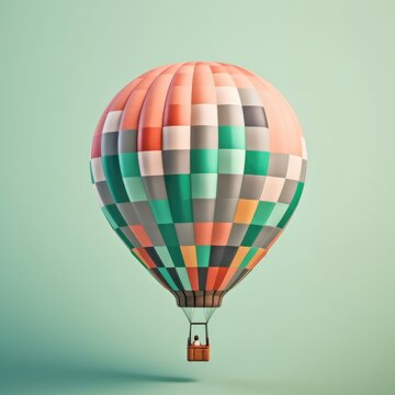 Colorful hot air balloon in pastel background. Travel and adventure concept symbolizing freedom and excitement. Generative AI