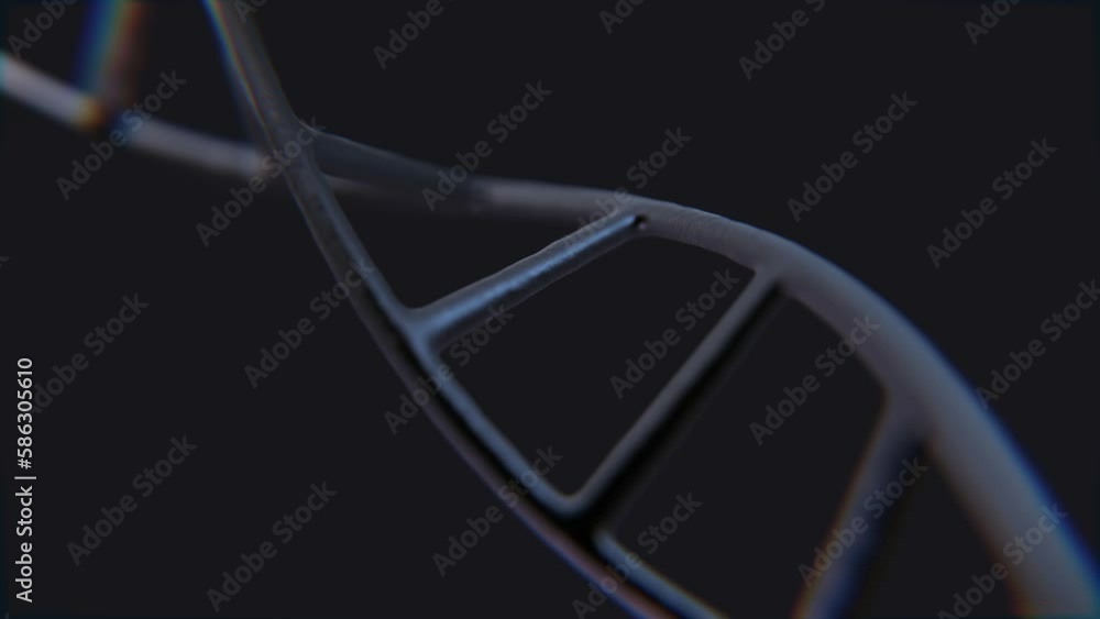 Poster futuristic rotating white dna strand with genetic codes and abstract geometry. seamless looping anim