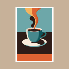 Cup of coffee vector illustration in flat style. art print poster design