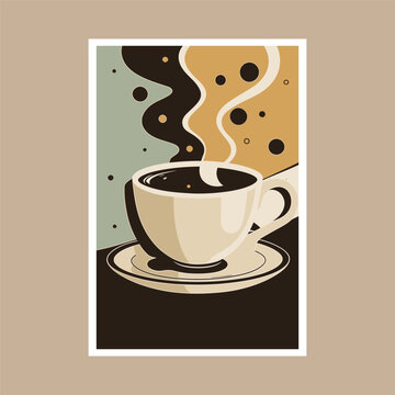 Cup of coffee vector illustration in flat style. art print poster design