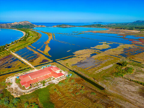 Aerial view of Limni Divari lagoon in Greece