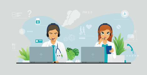 Doctor giving medical consultation by phone and video call.