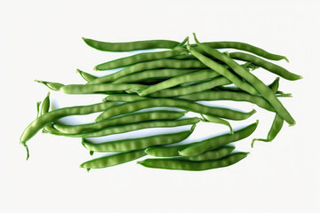 Green Beans On A White Background. Generative AI