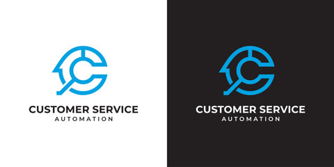 Customer Service Automation Logo. Letter C and Customer Service Face